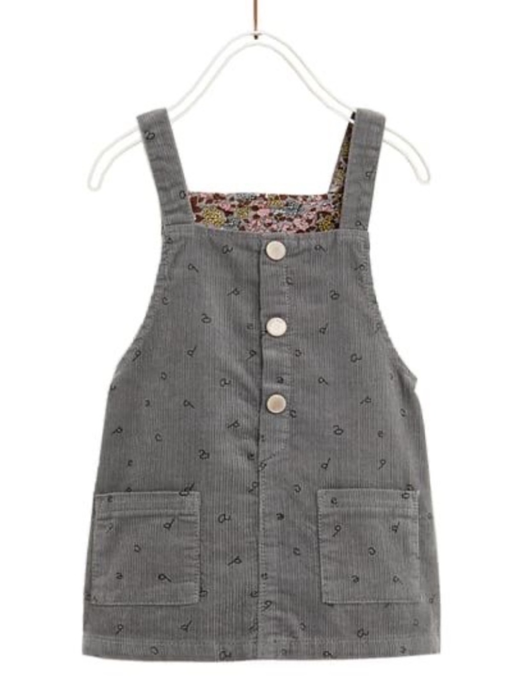 ZARA Corduroy Pinafore Dress Alphabet Pattern Jumper Grey Size 2/3 Years